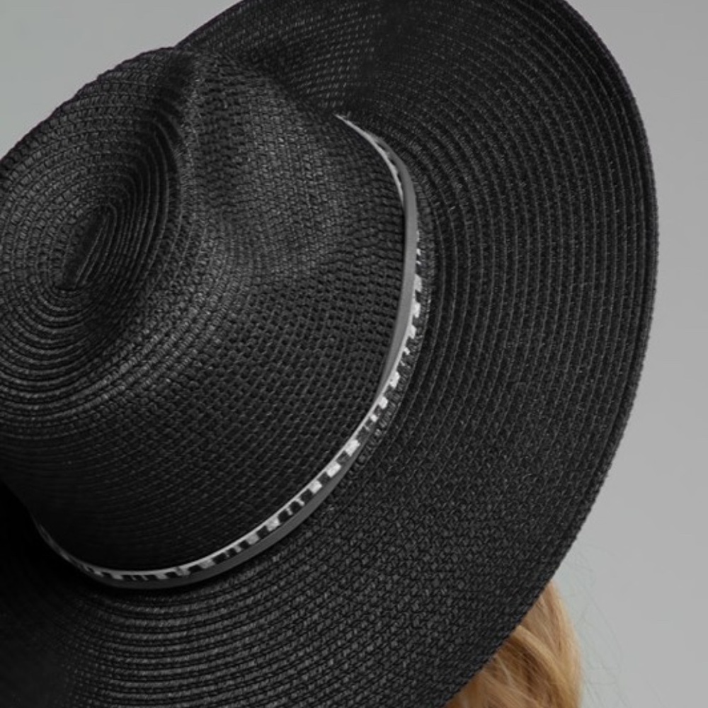 Boho Leopard Natural Trim Straw Panama Hat - Picture 12 of 13